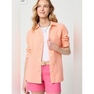 J. Crew Factory Double-gauze Button-Up Shirt Size Medium Electric Peach Cotton